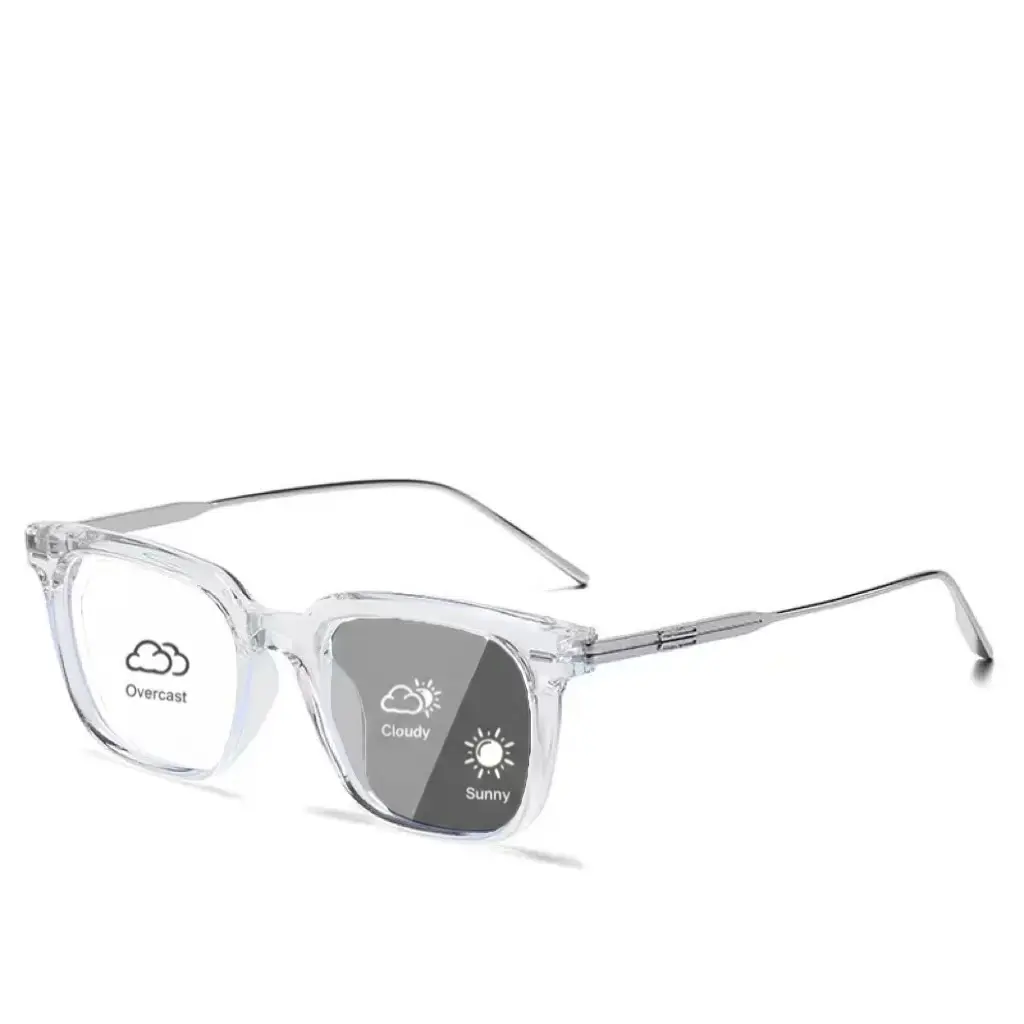 Lyrasses 2.0Horizontal line Transparent Photochromic Square Anti Blue Light Glasses | Blue Light Blocking & Anti Eye Fatigue | Trendy Unisex Lightweight Frame | Daily Wear & Perfect Gift