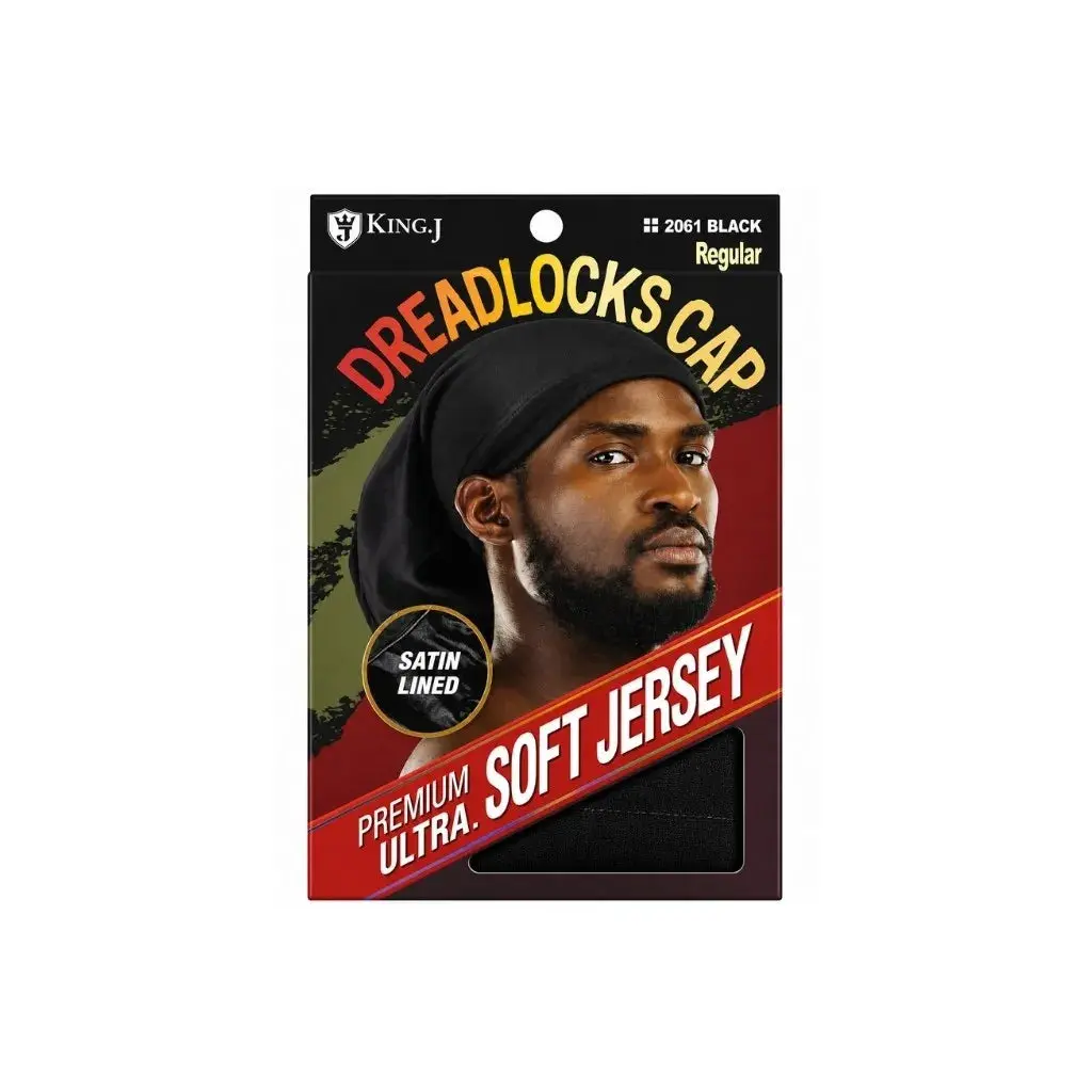 King.J Premium Ultra Soft Jersey Dreadlocks Cap - Satin Lined (#2061 Black / Regular)