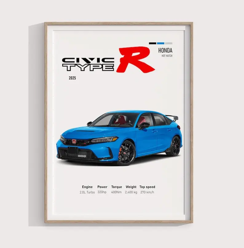 2025 Honda Civic Type R Poster High-Performance Hatchback ArtIdeal Gift for Honda Enthusiasts and Car Collectors - No Frame