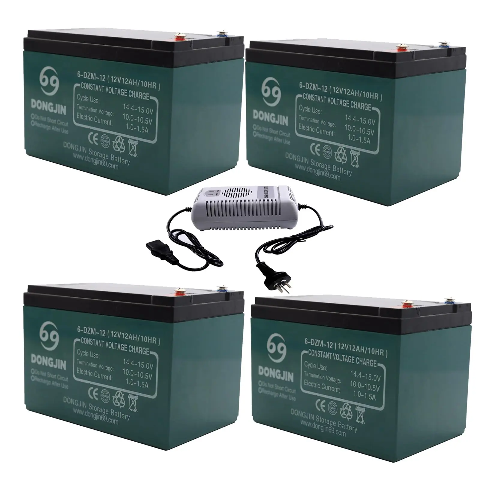 4 Packs 12V 12Ah Go Kart Battery Rechargable Motorcycle Battries SLA 6-DZM-12 with Battery Charger Universal for Scooter E-Bike Dirt Bike UTV ATV Buggy Moped Quad Mower Chopper Mobility Powersports