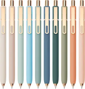 Gel Pens Black Ink Pens for Office 0.5mm Fine Point Pen Smooth Writing Retractable (Metal gold clip-10 pcs)