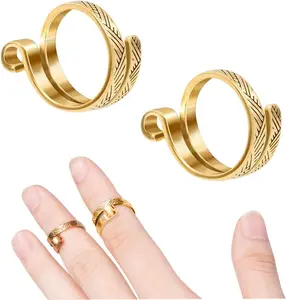 2 Pack Knitting Crochet Loop Ring for Fingers, Adjustable Crochet Tension Ring, Metal Open Yarn Guide Finger Holders, Knitting Thimbles for Crochet