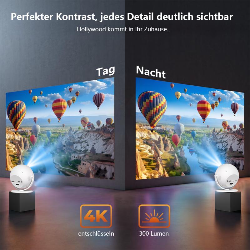 XBJ360 Projector | 360° rotation, Wi‑Fi & Bluetooth connectivity, Android 11 system, 4K outdoor movies, remote control and projection mapping stand XBJ360 Projector | 360° rotation, Wi‑Fi & Bluetooth connectivity, Android 11 system, 4K outdoor movies, remote control and projection mapping stand