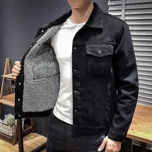Men's denim jacket, with thermal lining, black