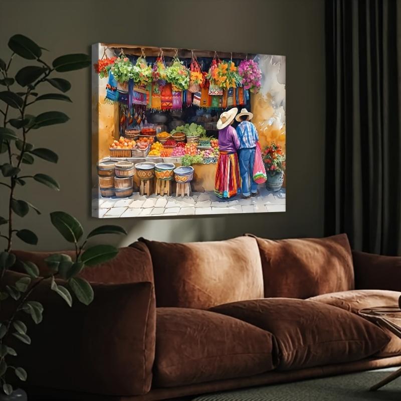 2d, 1 Unique Canvas Wrapped Framed Painting, Mexican Market Prints, Printable Hispanic Wall Art, Digital Download Traditional Painting Decorate Your Office Bedroom, Living Room, A Thoughtful Gift, Ready To Hang. Bathroom Waterproof, Independence Day