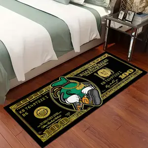 Creative cartoon dollar rug, runner rug, durable area rugs, 1 Count 100dollar bill printed rug, soft comfortable long rug, cartoon dollar pattern, non-slip and machine washable, for living room, bedroom, kitchen bathroom, laundry room, home decoration