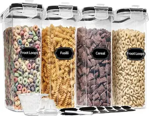 Cereal Containers Storage Set (4L,135.2 Oz), 4 count Airtight  Storage Containers with Pour Spout for Kitchen & Pantry Organization Cereal Dispensers with 20 labels, Measuring Cup & Marker