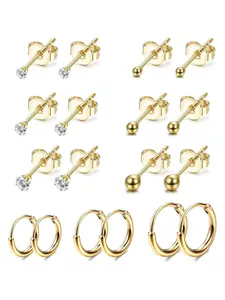 9 Pairs Minimalist Golden Hypoallergenic Earring Set for Women Men Cute Tiny CZ Studs Small Hoop Earrings Ball Back Design for Sensitive Ears Trendy Cartilage Piercing Jewelry Perfect for Daily Wear Parties