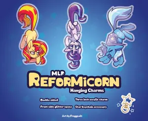 MLP Reformicorns Keychains - Sunset Shimmer, Starlight Glimmer, Trixie Lulamoon: 3 Inch Acrylic Double-Sided Charm with Glitter Epoxy Finish