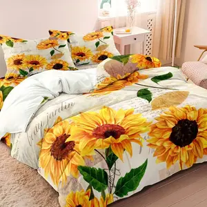 3-Piece Sunflower Duvet Cover Set, Breathable Polyester Bedding, Includes 1 Duvet Cover and 2 Pillowcases, No Insert Perfect for All Seasons and Valentine's Day Gift