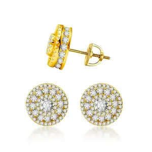 Round S925 VVS Synthetic Moissanite Hip Hop Bling Out Circular Stud Earrings Jewelry Perfect Birthday Mother’s Day Gift for Men Women Silver Earrings Golden Earrings Wedding Set