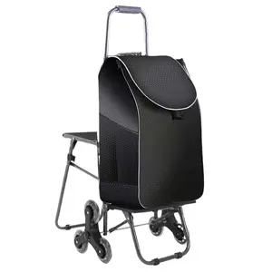 Climbing Stairs Luggage Cart Trolley with Waterproof Bag and Seat Folding Grocery Shopping Trolley Portable Folding Cart with Climbing Stair Wheels for Effortless Grocery Transport