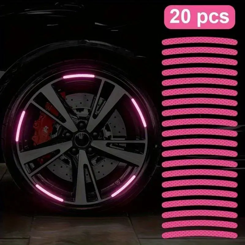20pcs Car tires, wheel hubs, reflective stickers, colored glowing, colored pink stickers, car decorations, Automotive Car Accessories