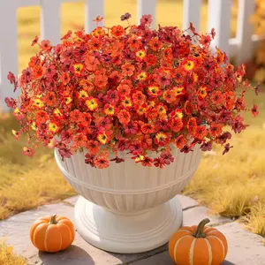Artificial Violet Flowers, Perfect for Autumn And Winter Outdoor Decoration-12 Clusters Of Realistic Violet, Yellow + Orange-red + Burgundy Flowers, UV Resistant, Suitable for Flower Pots, Front Doors, Indoor Porches, Fall Decorations for Home