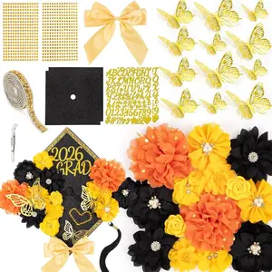 Graduation Cap Decorations Kit 2026 DIY Cap Decorations 36 count Included   Heads Bow  Butterfly Self Adhesive Rhinestones Stickers Alphabet Letter Stickers for Grad Party Decor, Black