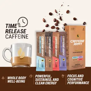 Caffeine Army Coffee Sample Pack with Time-Release Caffeine, MCTs, Collagen & B-Vitamins | Cappuccino, Vanilla Latte, Chocolate Fudge & ChocoVanilla | Sugar-Free, Gluten-Free, Keto-Friendly Beverage | 4 Coffee Sticks