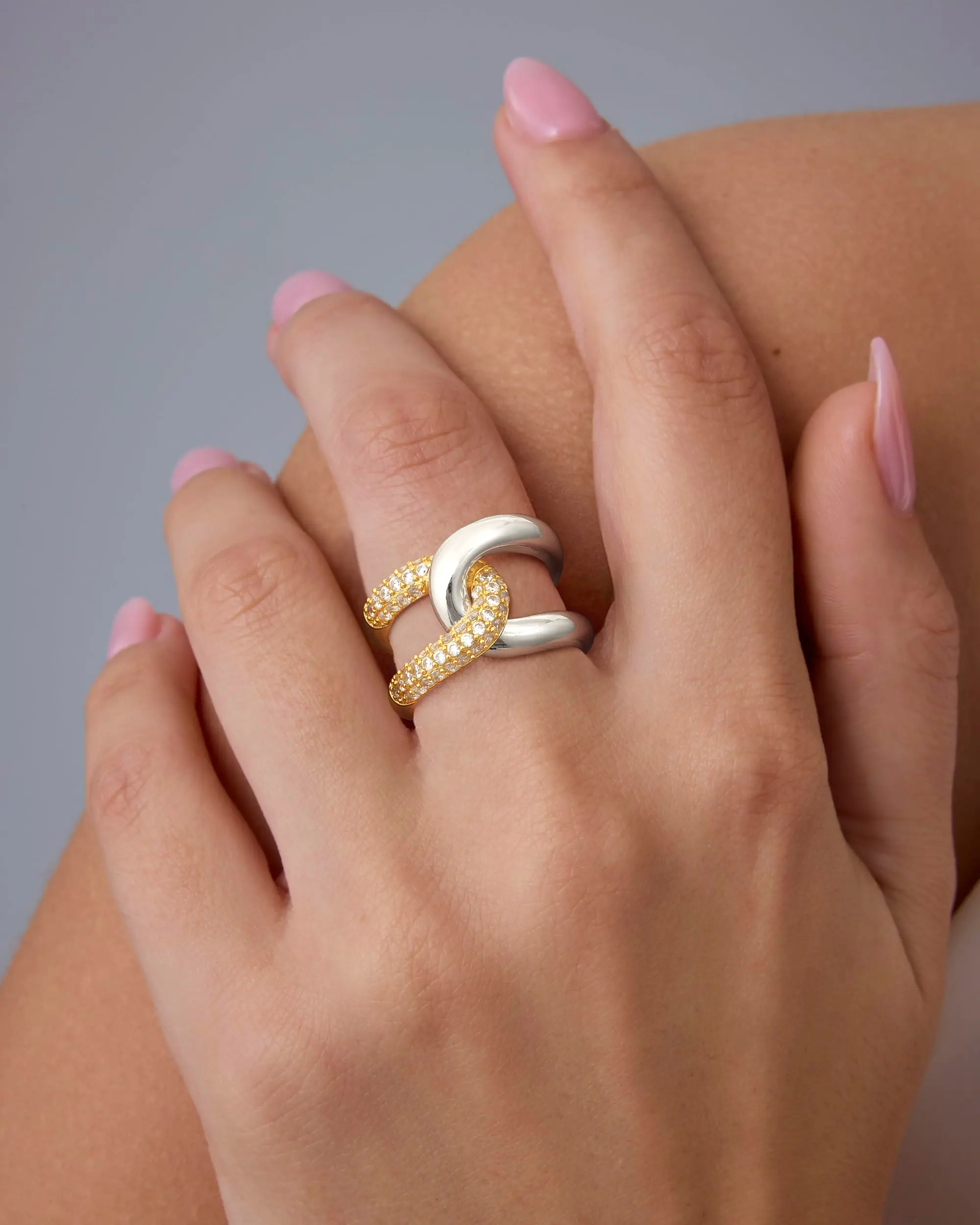 Dearmay Women's Gold-Silver Crossed Rope Loop Ring with Zircon, Gold Plated Jewelry, Gift for Teen Girls & Mothers