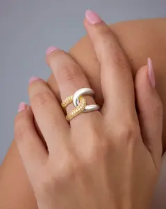 Dearmay Gold & Silver Ring for Women Crossed Rope Loop Design with Zircon Gift for Easter Jewelry Gift Teen Girls&Mother