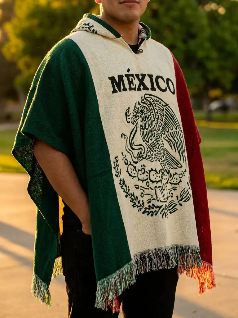 Mexico Flag Poncho – Mexico colors Hooded, Classic Mexico Eagle, Alpaca Wrap, Mexico Gift, Reversible, Gift ideas 2026