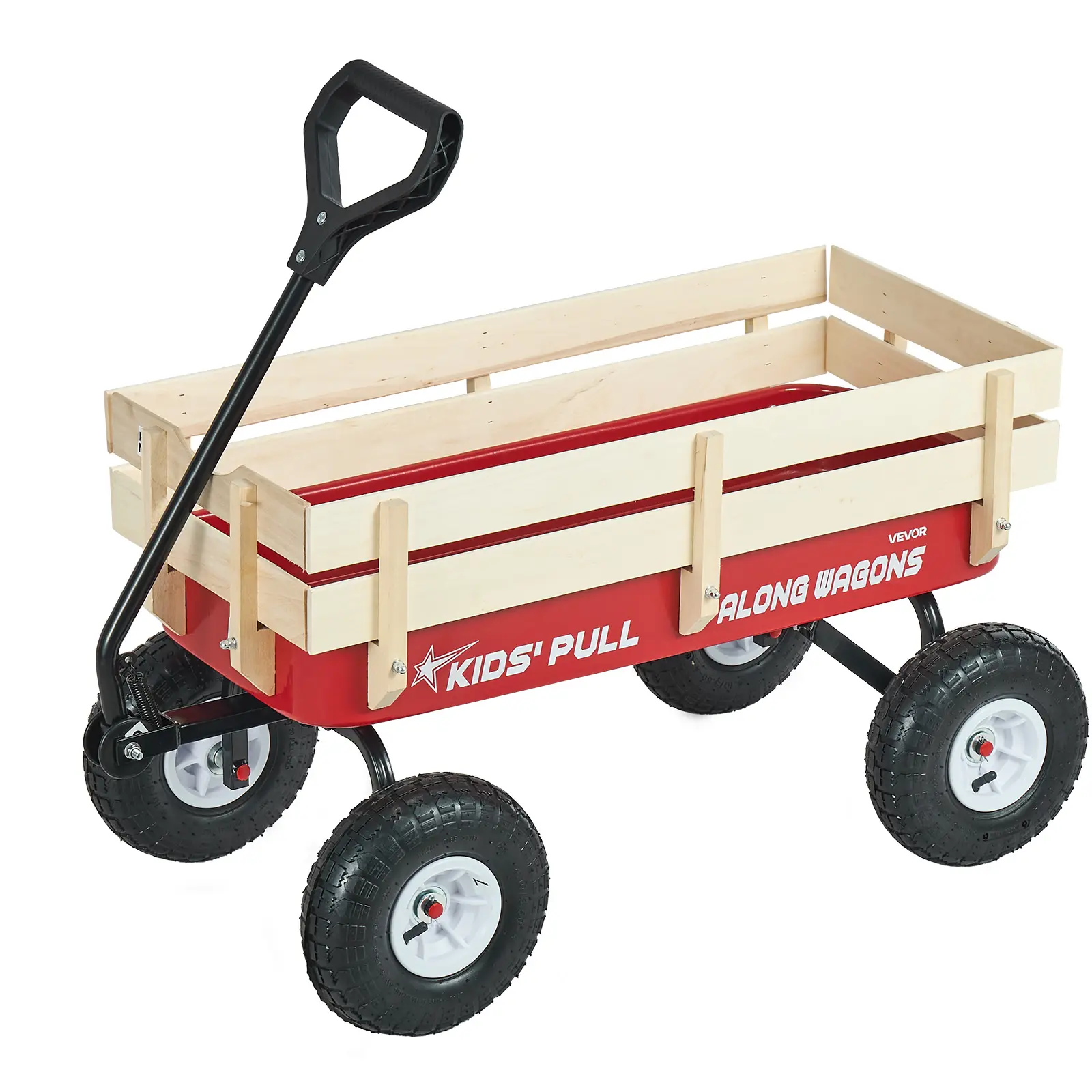 【SummerFinds】VEVOR Pull-Along Wagon for Kids, 39 inch Toddler Wagons with Wooden Panels & Handle, Supports up to 330 lbs, All-Terrain Utility Wagon Cart Birthday Present for Kids Gardening Beach, Red