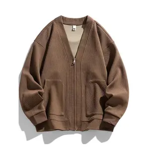 Autumn Men Jacket Coat Pockets Cardigan Sweater Oversize Black Zipper Loose Male Business Simple Thin