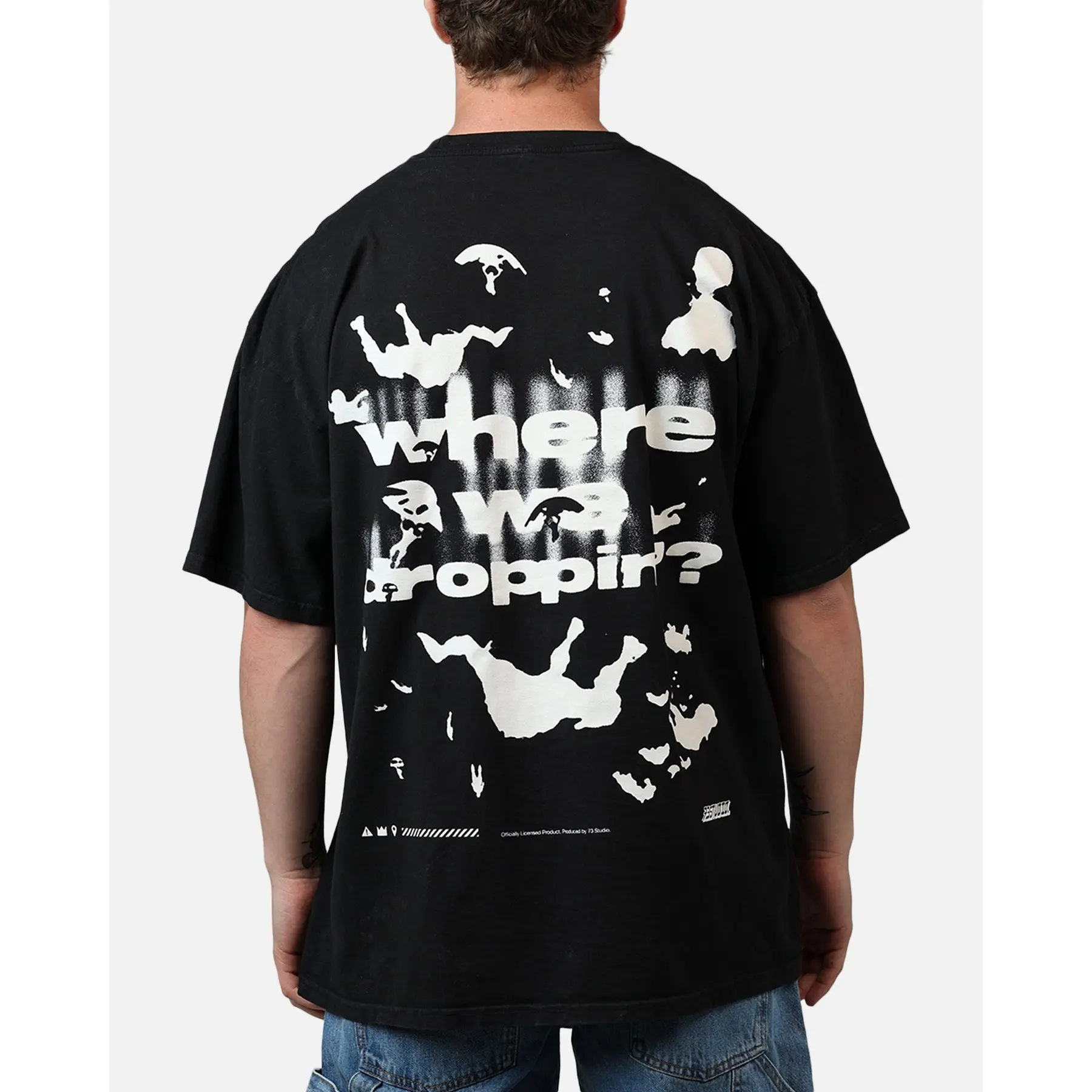 73Studio X Fortnite Where We Droppin T-Shirt Black Acidwash