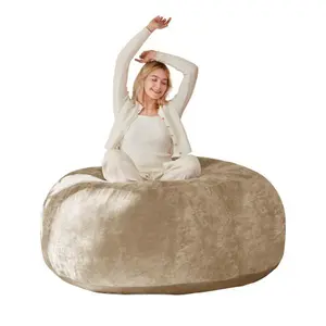 5FT Round Shape Single-Seat Bean Bag Chair, Memory Foam Filling, Removable Flannel Cover, Soft Plush Lazy Sofa for Living Room, Bedroom