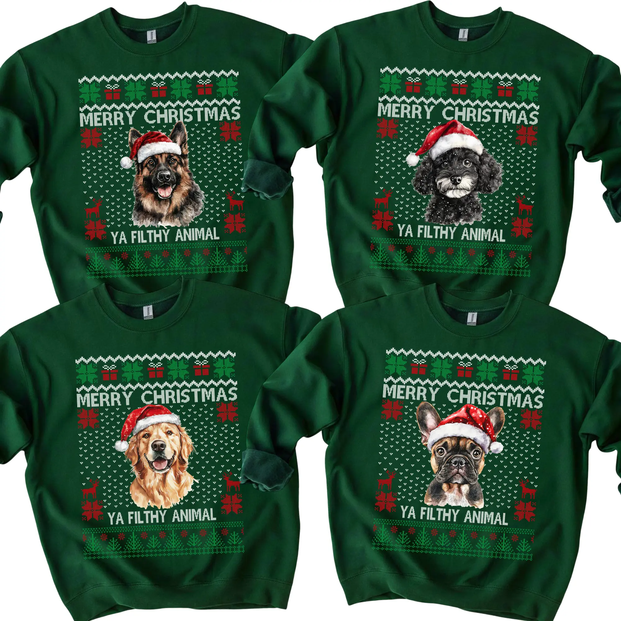 Custom Santa Paws Christmas Dog Ugly Sweatshirt, 50 Dog Breeds in Festive Santa Hat Gildan Unisex Holiday Pullover, Funny Animal Lover Gift