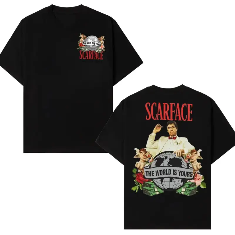 Men's Scarface T-Shirt - Trendy Vintage Styling Round Neck Unisex Soft Cotton Oversized Short-Sleeve Streetwear Top, Cold Wash, Casual Basics, Printed Athletic Retro, S-2XL, Do Not Iron