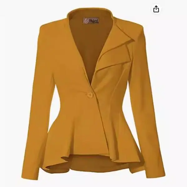 Women's Casual Work Office Dressy Double Lapel Single Button Peplum Comfortable Blazer