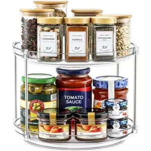 Clear 2 Tier Lazy Susan Turntable 9.25 Inch Rotating Spice Rack Organizer For Kitchen Cabinet Pantry Bathroom Vanity