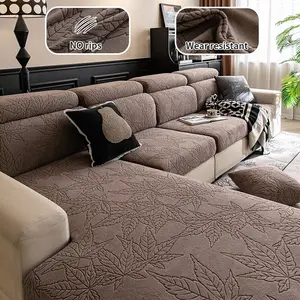 High Elasticity Chenille Fabric Maple Leaf Pattern Sofa Cover, Soft Skin-Friendly, Pet Friendly, Durable, for 1/2/3/4/l Shaped Sofas, Couch Cover, Sofa Protector