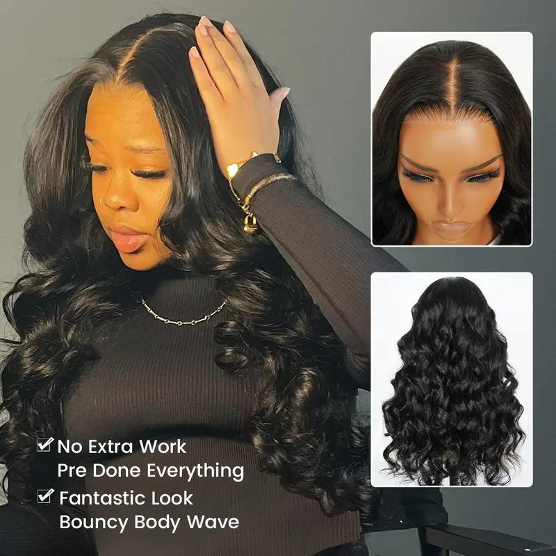 [30inch=$86] 5x5 Glueless Wig Body Wave 100% Human Hair Wigs Wear and Go Wigs Natural Black, 5x5 Pre-Cut HD Lace Closure Wig Pre-Plucked Hairline, Affordable Human Hair Wigs For Black Women