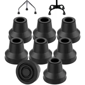 MFE Quad Cane Tips (Set of 8) - Heavy Duty 1/2 inch Replacement Rubber Foot - Black Attachment Base Grip - Durable Accessories for Walking and Standing Stick for Women, Men, Seniors, Elderly