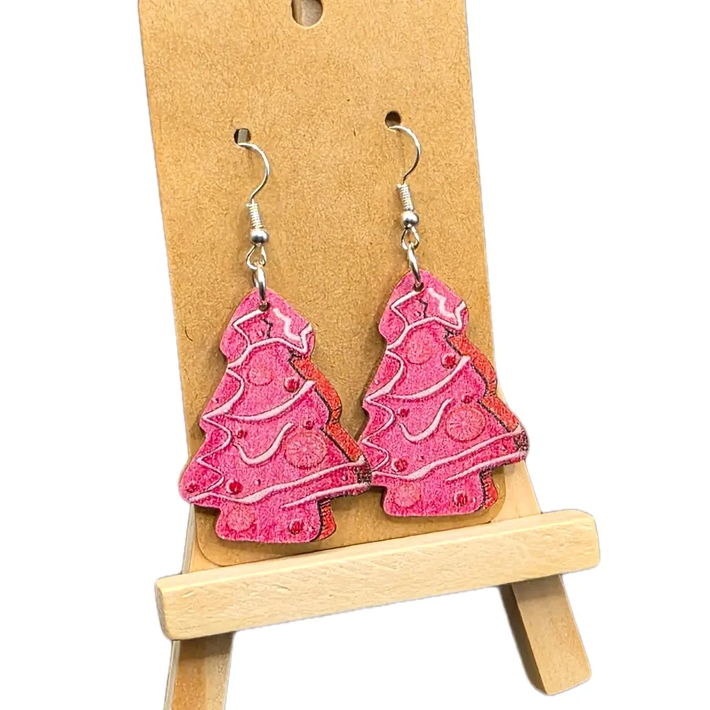 Handmade Wooden Cookie Earrings - Eco-Friendly Unique Frosted Finish Hook Earrings for Everyday Use