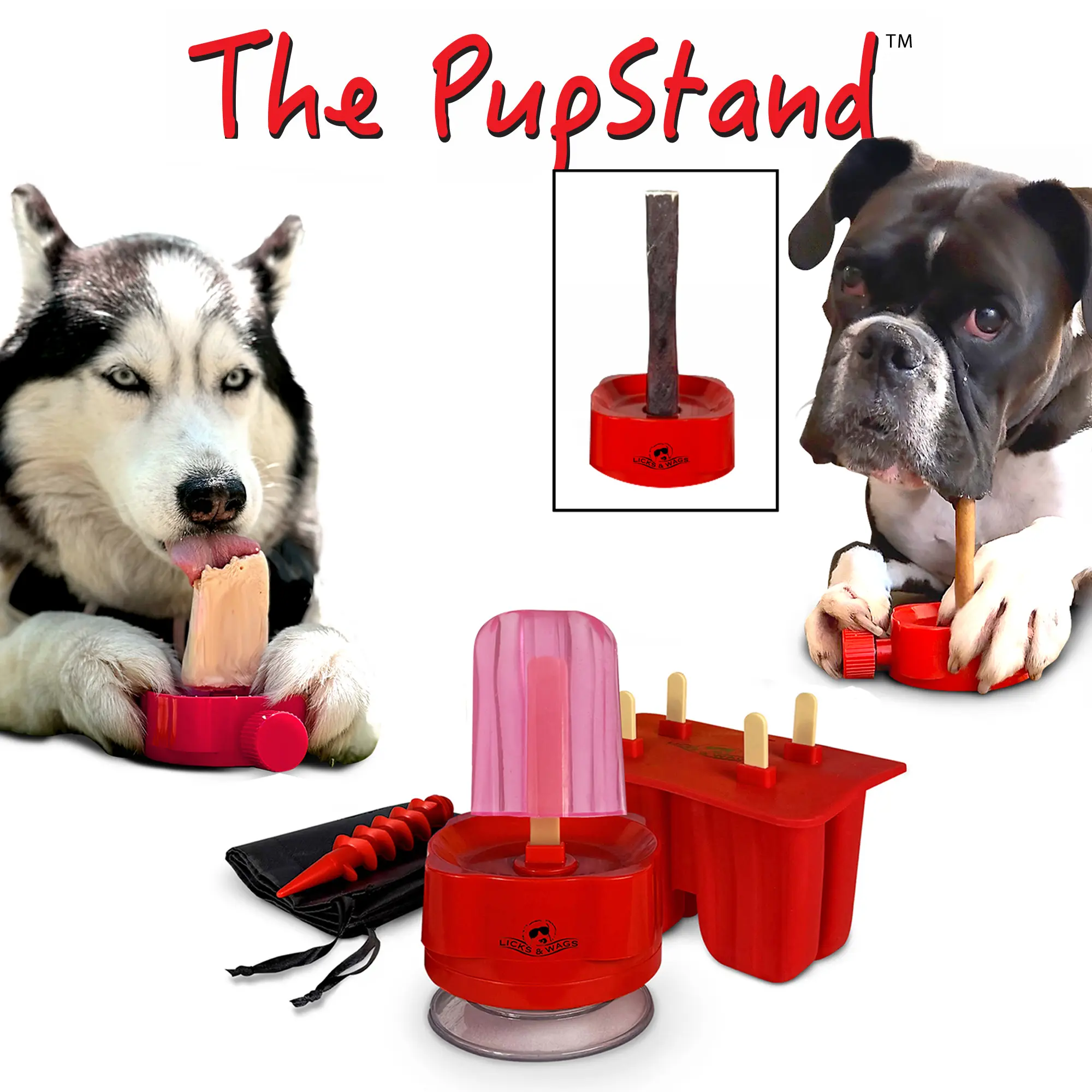 The PupStand™ Starter Pack – Dog Popsicle & Bully Stick Holder with Mold + Bag