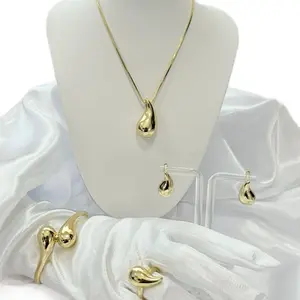 Gold Plated 14k Drop Sets Necklace Earrings and Ring Set in Gold Plated 14k Finish