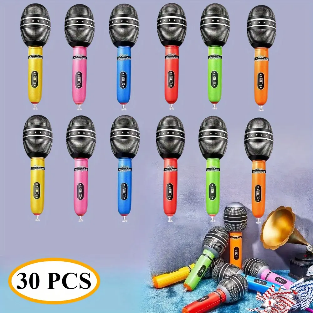 30 Pcs Colorful Inflatable Microphone Party Favors – Kids’ Karaoke Toy Props for Birthday Parties, Classroom Events, and Karaoke Theme Party Decorations