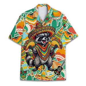 Men's Taco Raccoon Hawaiian Shirt, Funny Feline Fiesta Vacation Button Down 2
