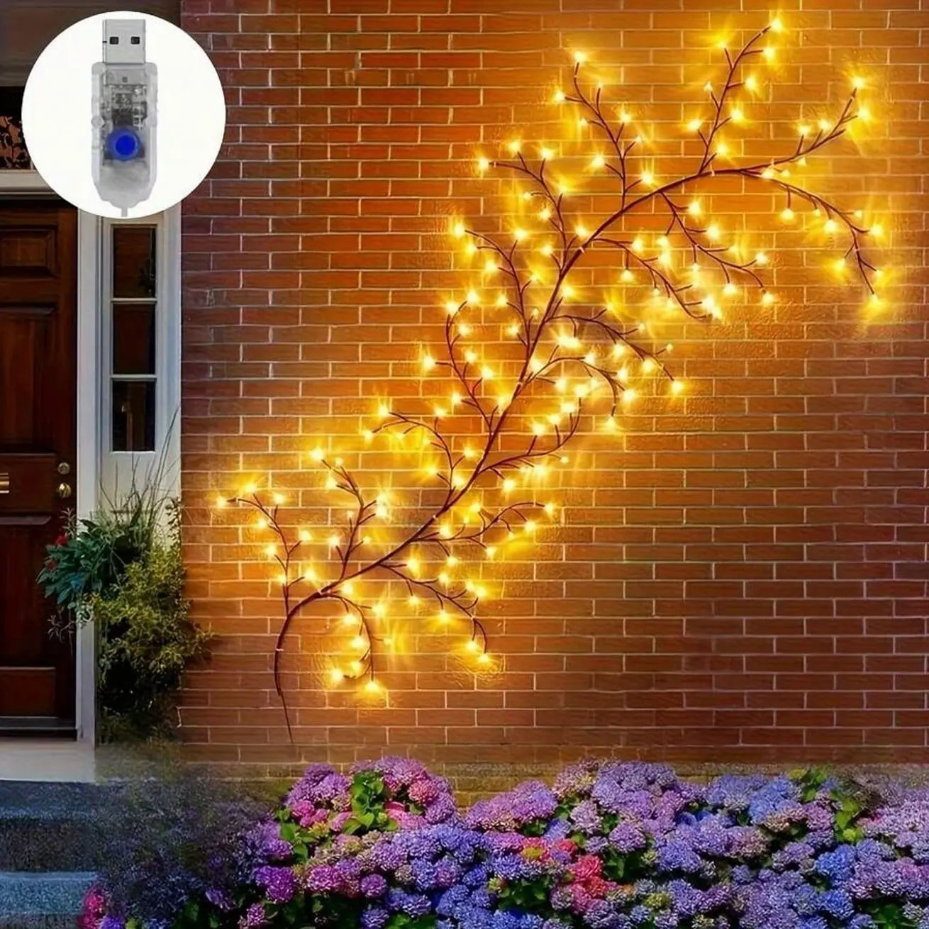 1pc 48LED Flexible Brown Vine Decorative Light, Bendable Willow Fairy Lights, Artificial Branches With 8 Flashing Modes, Suitable For Walls, Dps, Weddings, Parties, Holiday Decorations, USB Powered