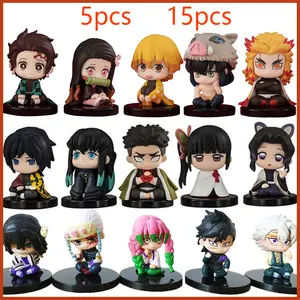 Q Posket Demon Slayer Figure Wholesale Mini Figurine 5cs 10Pcs 15Pcs Sets Kimetsu No Yaiba Small PVC Dolls Desktop Decoration