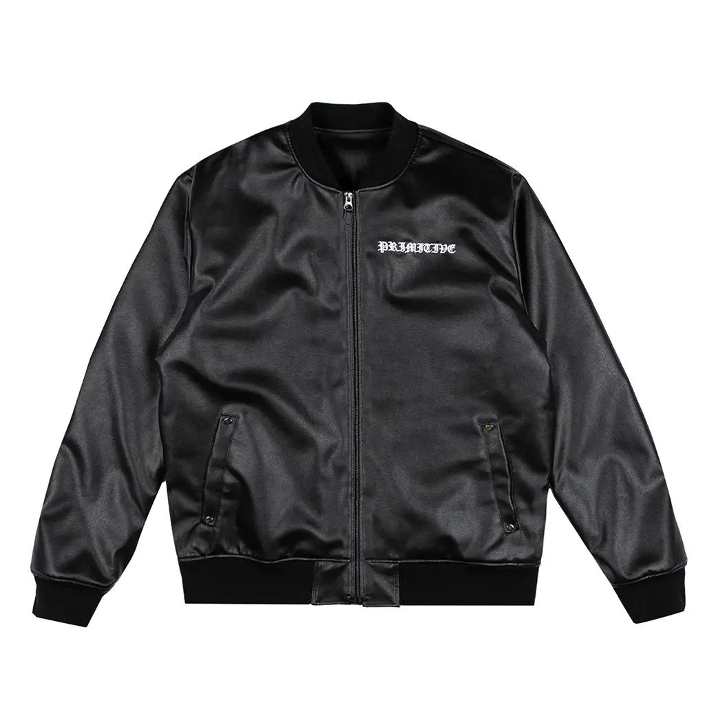 Primitive Skateboarding Men's Bomber Jacket Borough, Menswear Apparel Tops with Leather Fabric, Coats