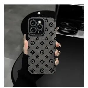 Faux Leather with Vintage Print Phone Case - Shockproof & Sophisticated for iPhone 17, 16, 15, 14, 13, 12 Series - Retro & Protective.