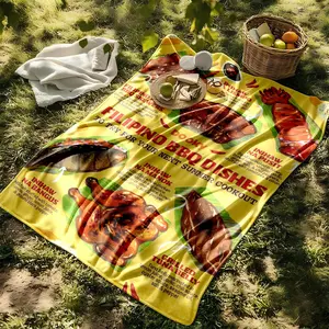 1 piece Recommended Filipino Specialty Barbecue Dishes themed flannel blanket - Modern-style all-season flannel blanket, suitable for sofas and beds, super soft and comfortable, digitally printed pattern, 100% polyester material, machine washable