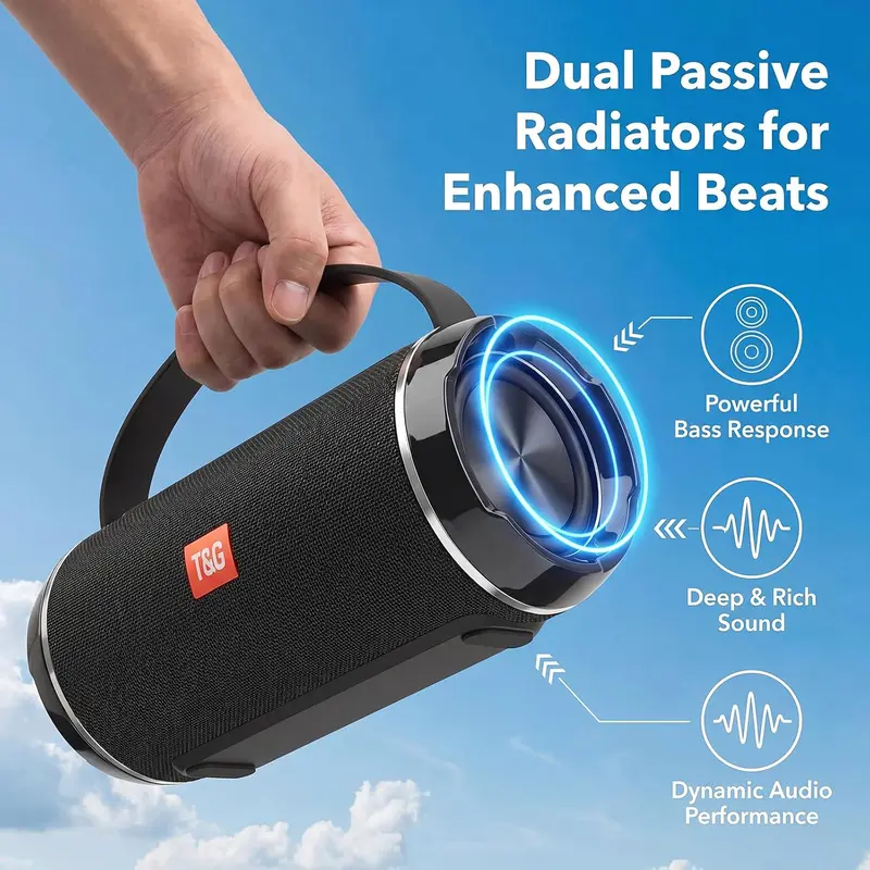 T&G Portable Bluetooth Speaker, IPX5 Waterproof Wireless Speaker , 10W Loud Outdoor Speaker forCamping Beach, Party  , Support USB / TF / FM Radio ,TWS pairing  , Gift for teens