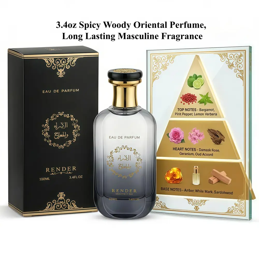 Eau de Parfum Men's Oud Saffron Amber Leather Cologne 3.4oz – Long Lasting Spicy Woody Oriental Scent, Dubai Inspired Luxury Gift Box