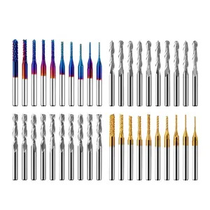 VEVOR 40pcs End Mills CNC Router Bits, 1/8" Shank, CNC Cutter Milling Carving Bit Set, Including 2-Flute Flat Nose & Ball Nose End Mill, Nano Blue Coat & Titanium Coat CNC Bits, for Milling Machine