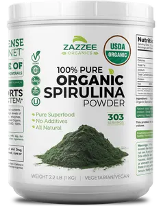 Zazzee USDA Organic Spirulina Powder - 100% Pure Nutrient Dense Green Superfood for Daily Vitality and Wellness - Vegan Plant Based Protein Powder for Smoothies and Green Drinks - Non-GMO Non-Irradiated Kosher Certified Clean Nutrition - Premium Quality
