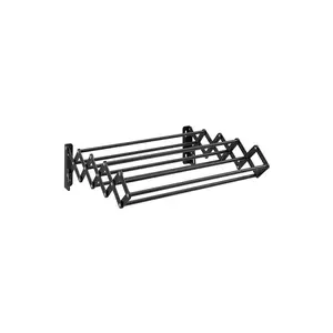 Wall-Mounted Expandable Steel Clothes Drying Rack with 9 Hanging Rods Ink Black