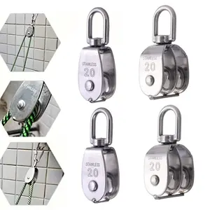 4Pcs 304 Stainless Steel M20 Single Pulley Block, Wire Rope Hanging Wire Towing Wheel (2*Single Pulley & 2*Double Pulley) - Home Improvement.